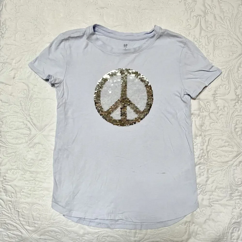 Gap Peace Sign Flip Sequin Shirt Size 8
